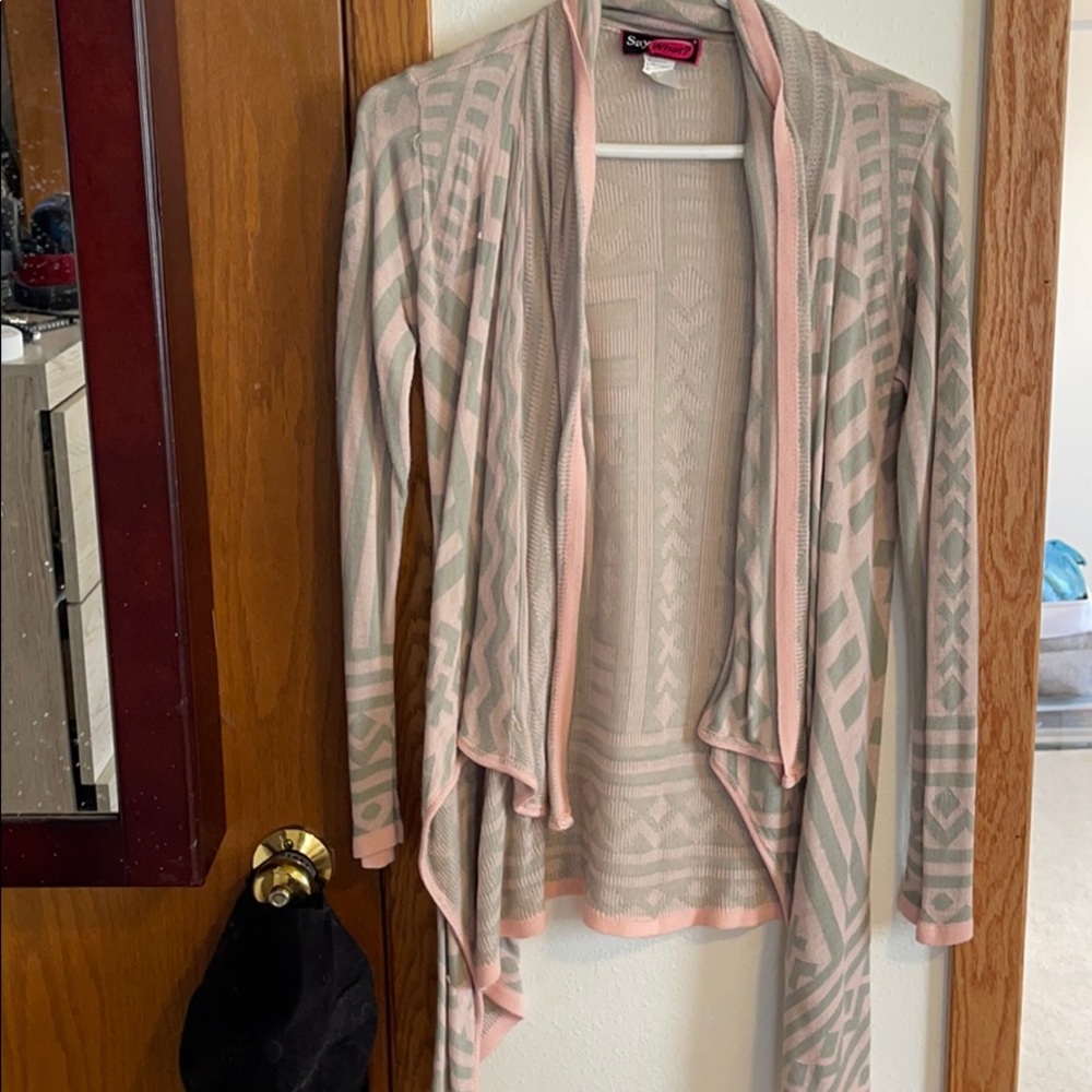 Pink and gray long sleeve cardigan